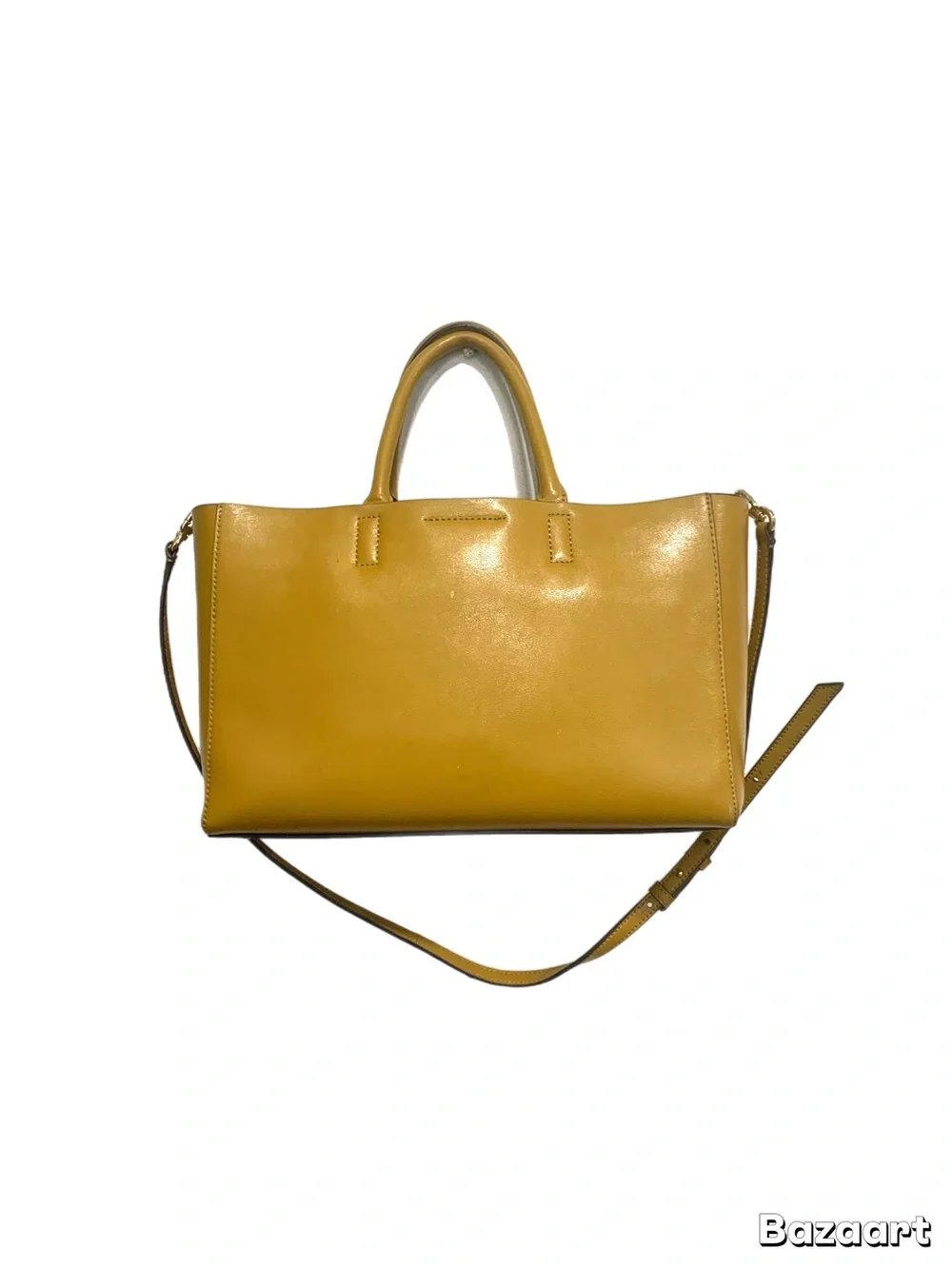 Yellow Structured Leather Tote Bag with Removable Strap